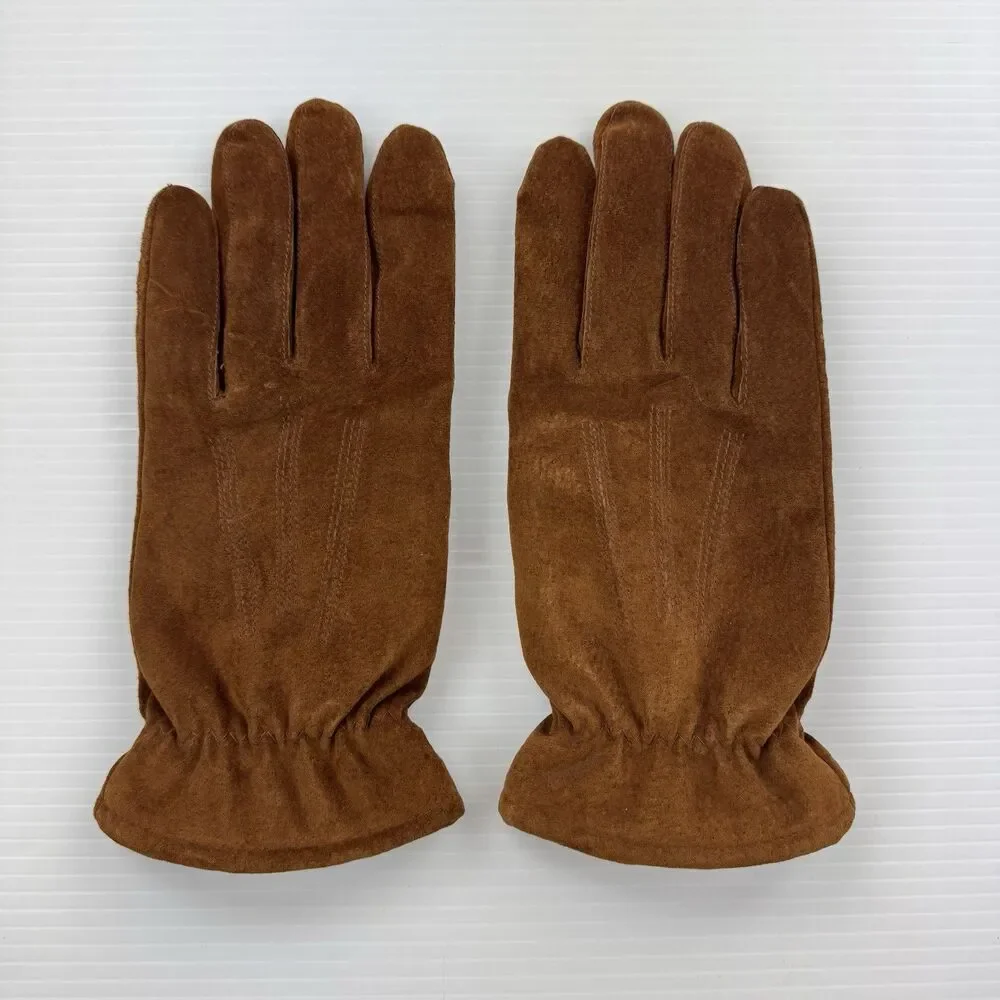 Vintage Fownes Brown Suede Leather Gloves Size L Fleece Lined Winter